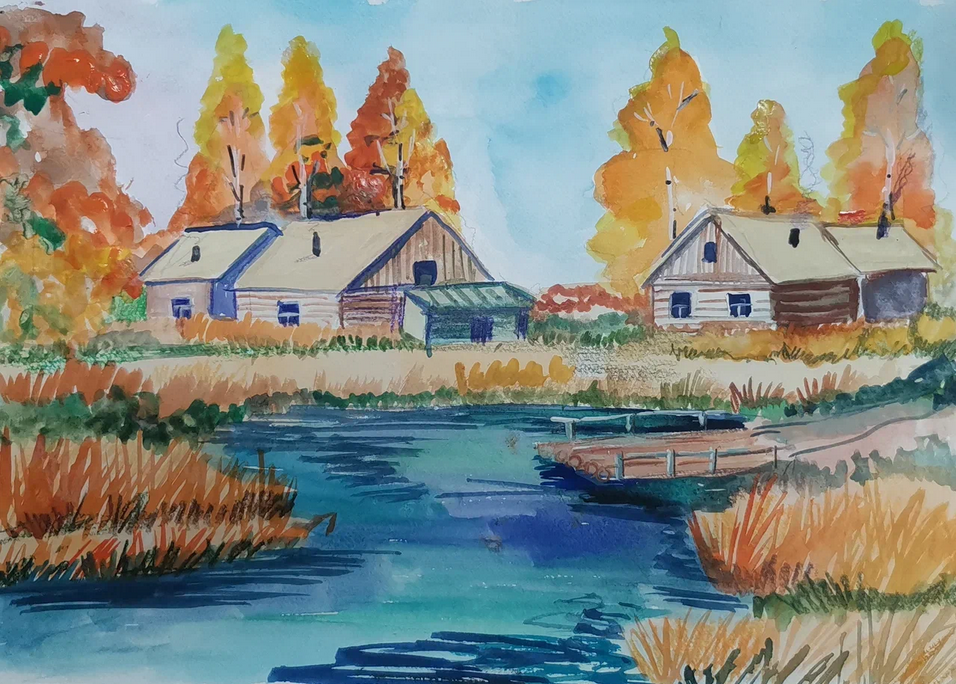 Осенний пейзаж в смешанной технике